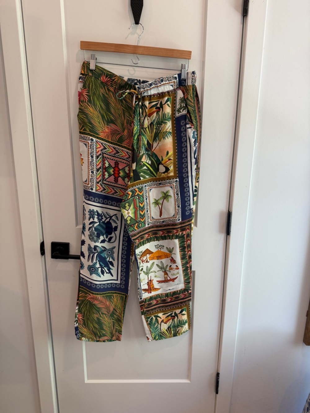 FAM RIO Tropical Patchwork Print Drawstring Pants - Multicolor
